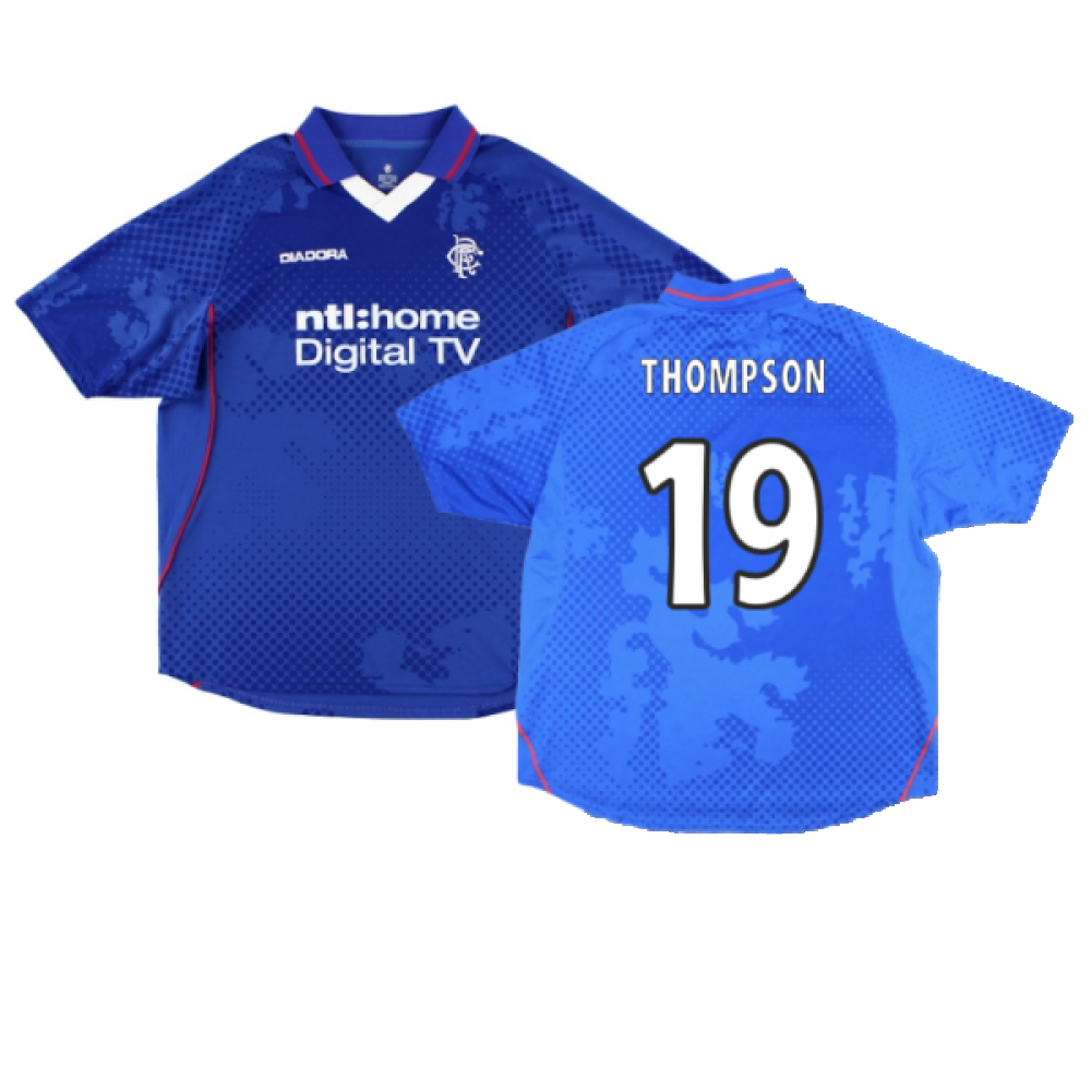 '02-'03 Rangers Home Shirt ) (Excellent) (Thompson 19) Polyester Made By: Diadora Men's Blue Xxl