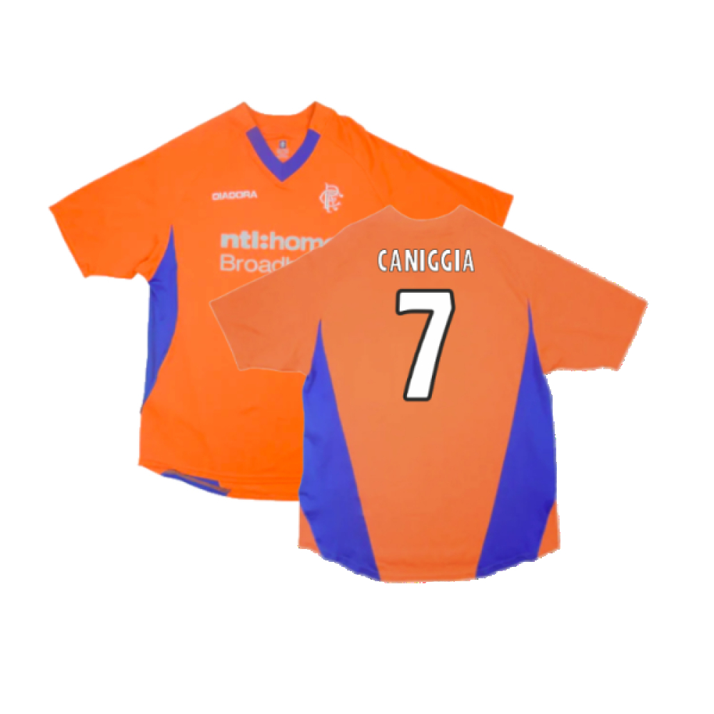 '02-'03 Rangers Away Shirt (Good) (Caniggia 7) Polyester Made By: Diadora Men's Orange Medium