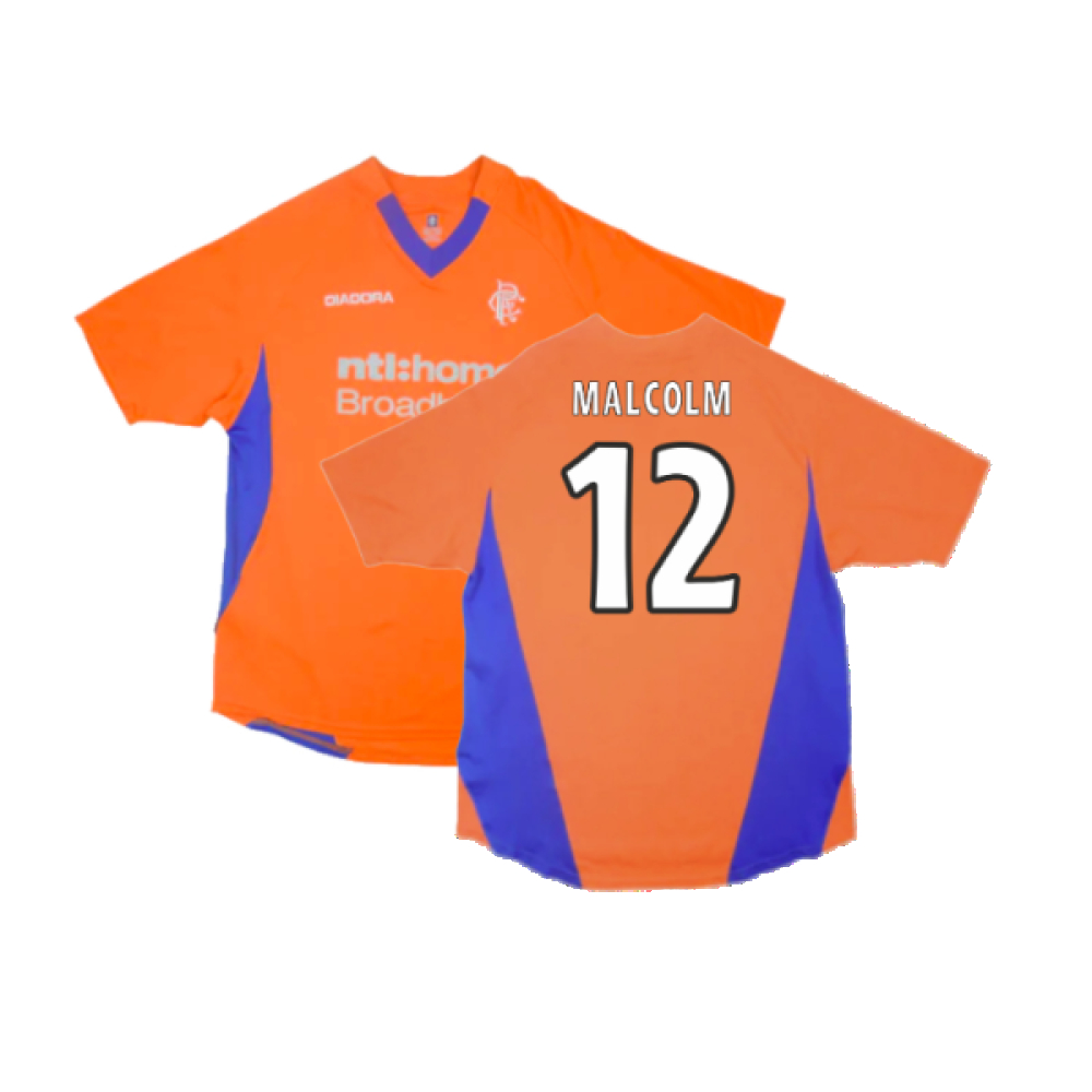 '02-'03 Rangers Away Shirt (Good) (Malcolm 12) Polyester Made By: Diadora Men's Orange Medium