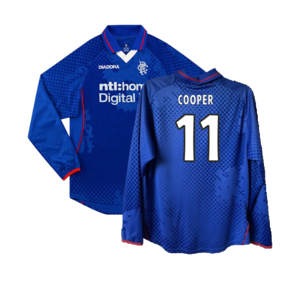'02-'03 Rangers Long Sleeved Home Shirt ) (Excellent) (Cooper 11) Polyester Made By: Diadora Men's Blue Extra Large