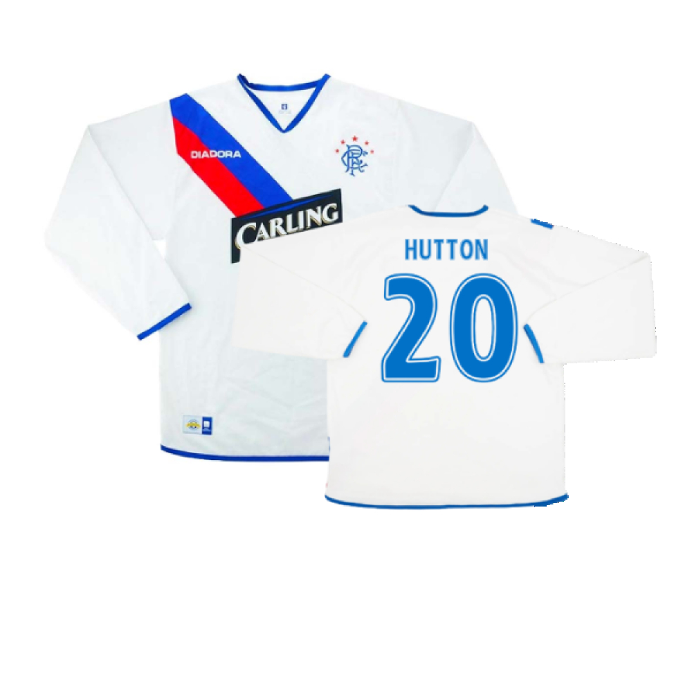 '04-'05 Rangers Away L/S ) (Excellent) (Hutton 20) Polyester Made By: Diadora Men's White Xxl