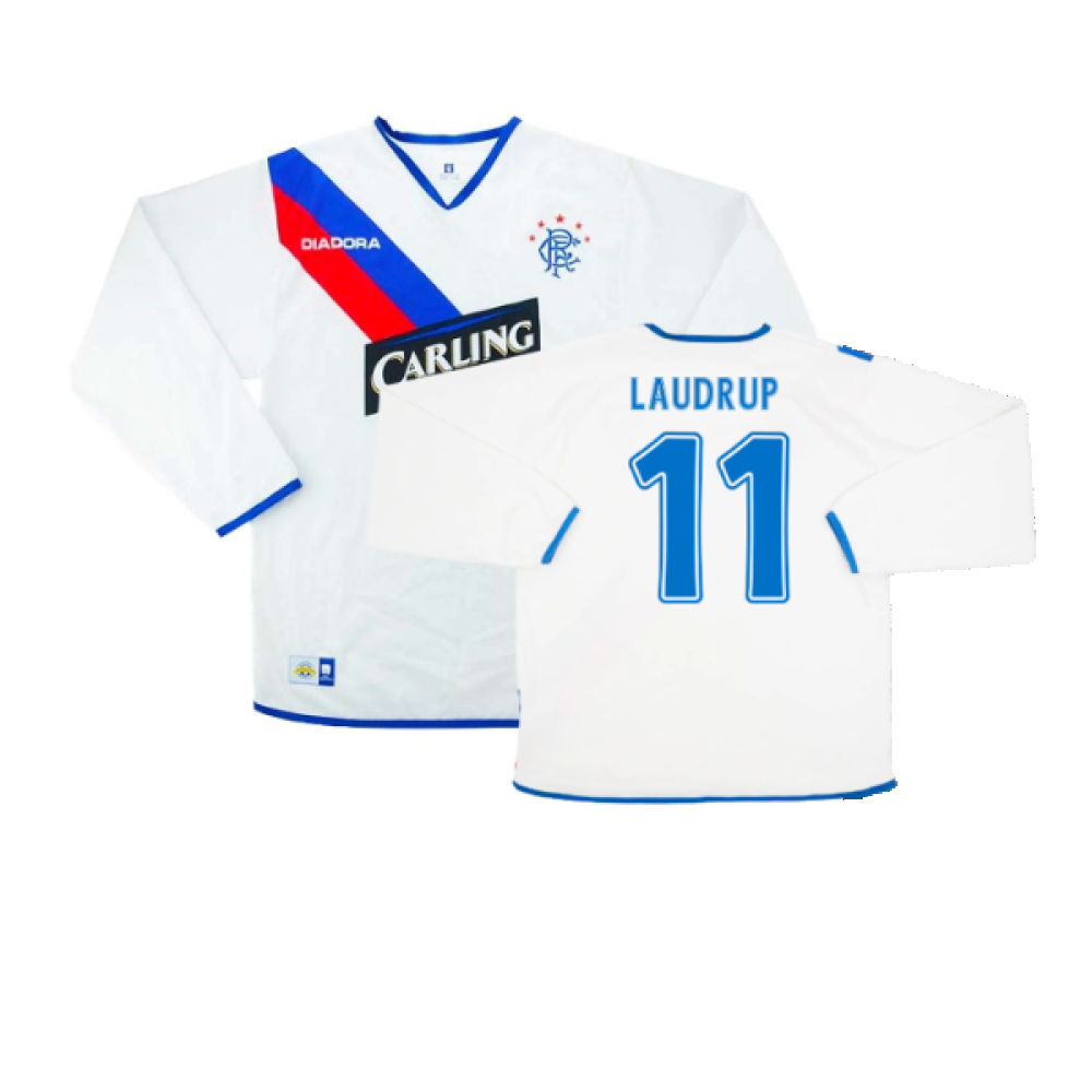'04-'05 Rangers Away L/S ) (Excellent) (Laudrup 11) Polyester Made By: Diadora Men's White Xxl