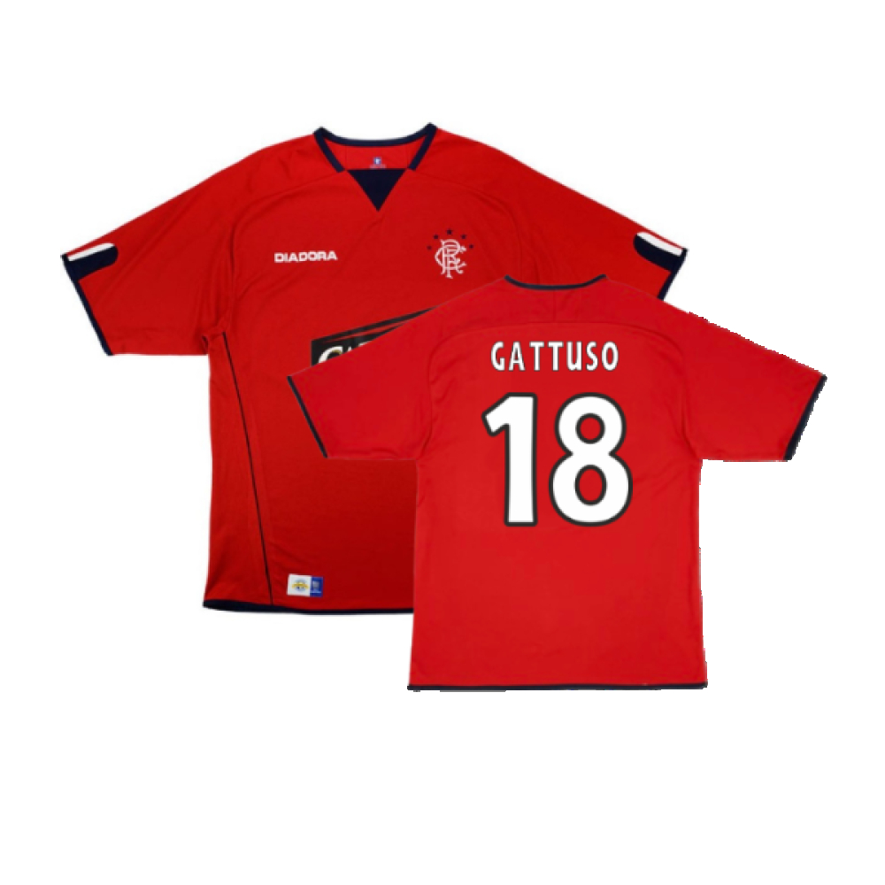 '04-'05 Rangers Third Shirt (L) (Very Good) (Gattuso 18) Polyester Gennaro Gattuso Made By: Diadora Men's Red Large