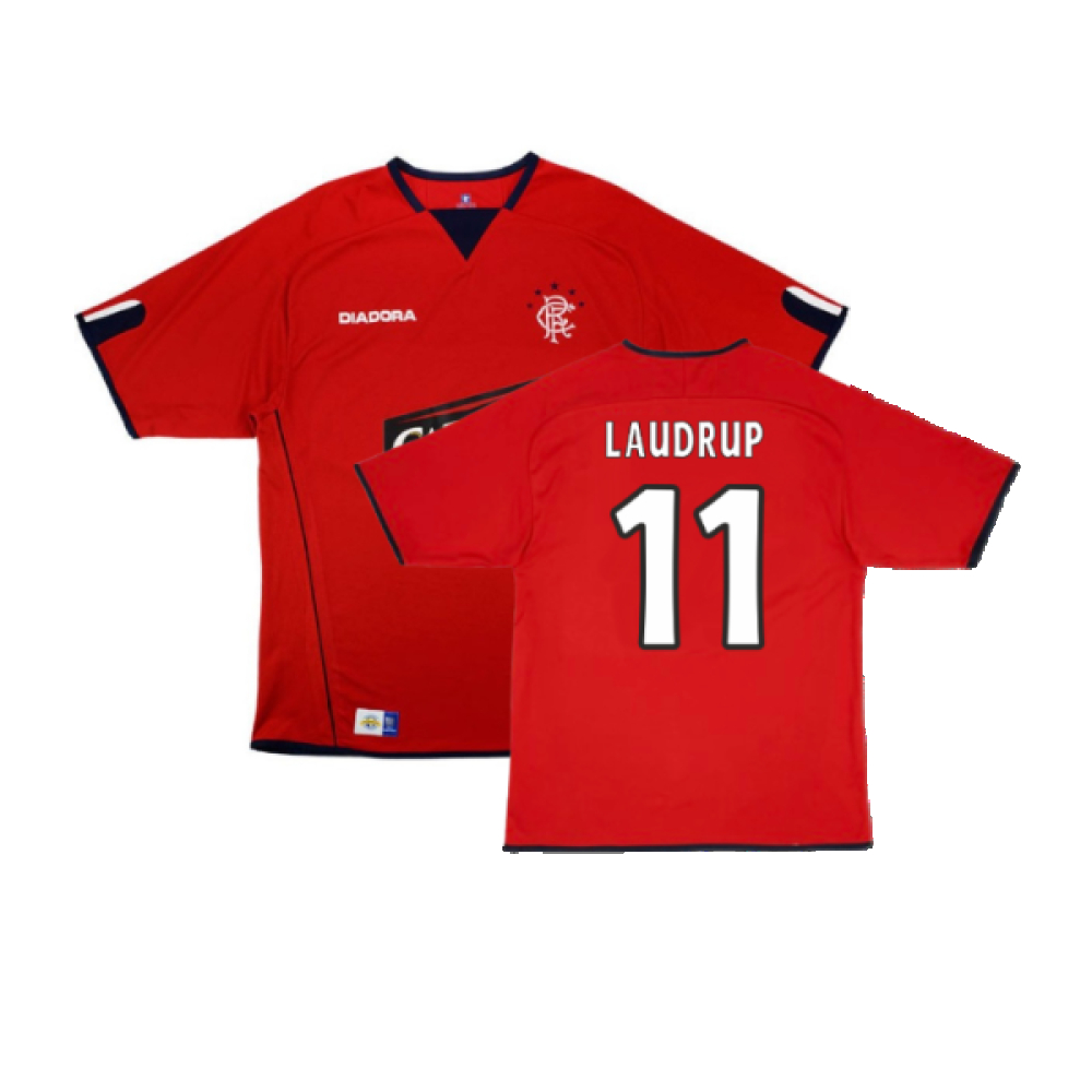 '04-'05 Rangers Third Shirt (L) (Very Good) (Laudrup 11) Polyester Made By: Diadora Men's Red Large