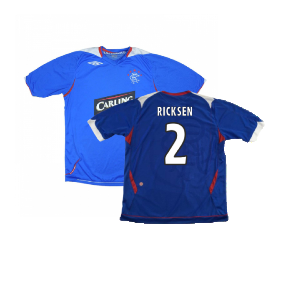 '06-'07 Rangers Home Shirt (Good) (Ricksen 2) Polyester Made By: Umbro Men's Blue Xxl