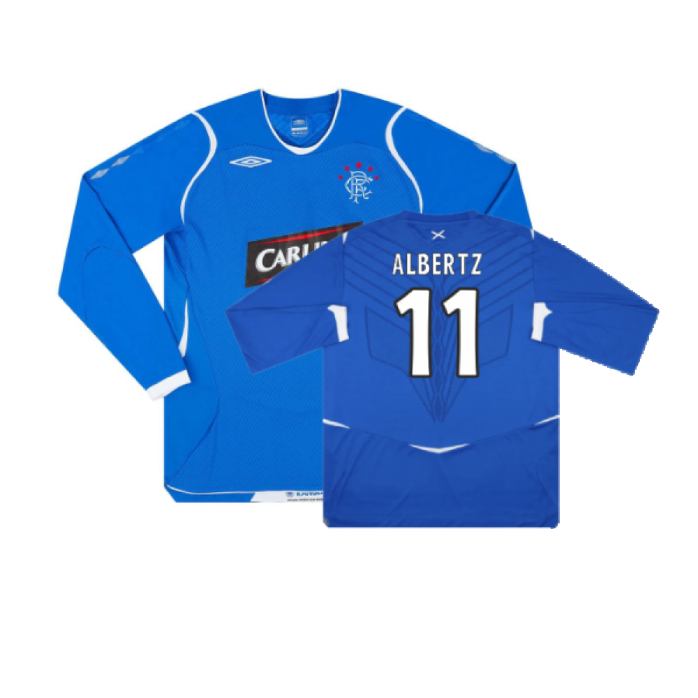 '08-'09 Rangers Home L/S Shirt (M) (Excellent) (Albertz 11) Polyester Made By: Umbro Men's Blue Medium