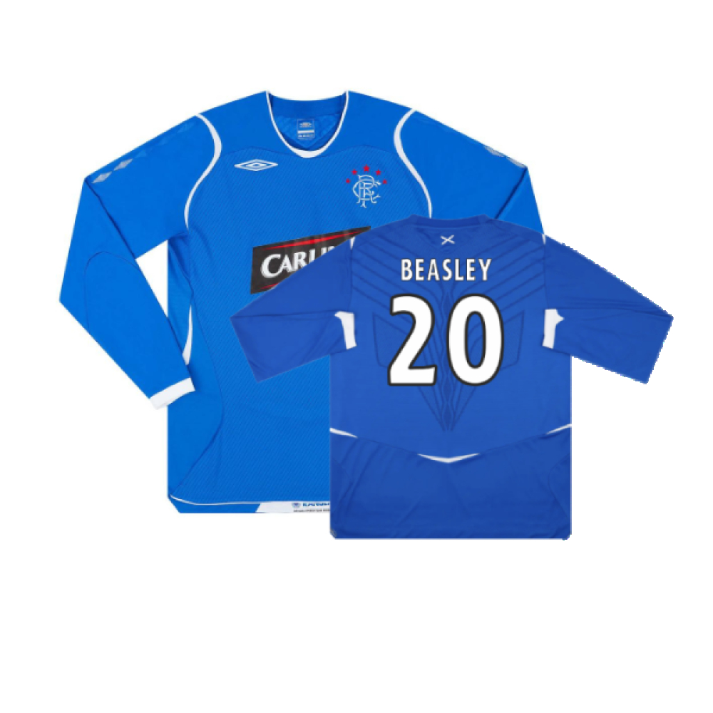 '08-'09 Rangers Home L/S Shirt (M) (Excellent) (Beasley 20) Polyester Made By: Umbro Men's Blue Medium