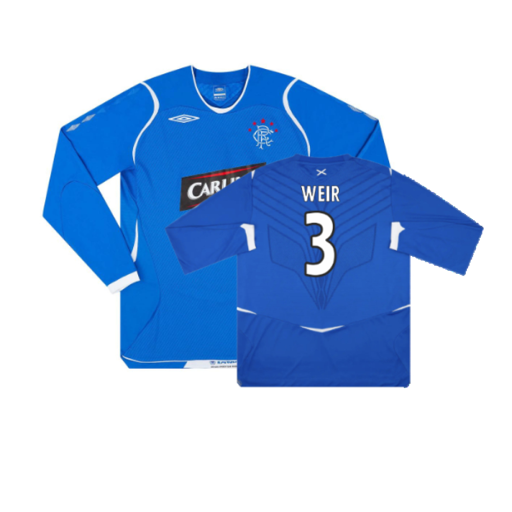 '08-'09 Rangers Home L/S Shirt (M) (Excellent) (Weir 3) Polyester Made By: Umbro Men's Blue Medium