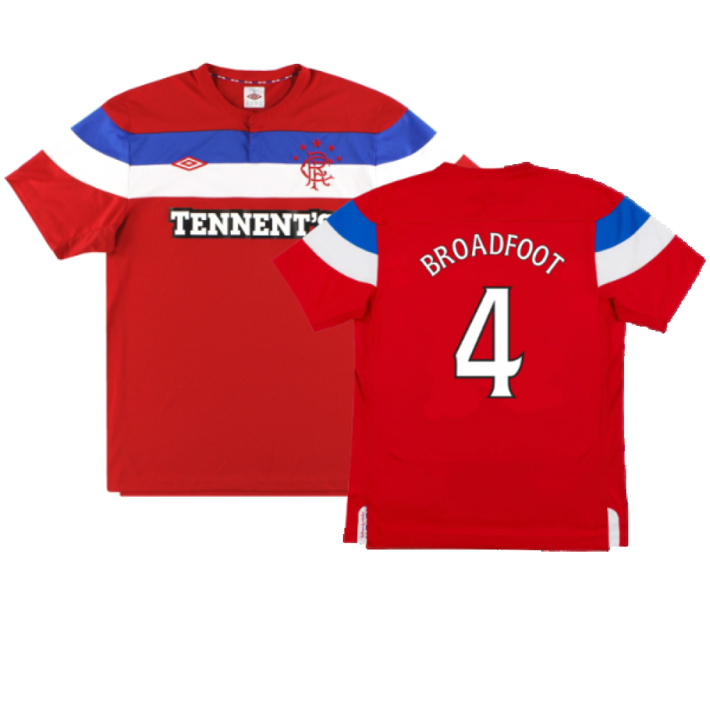'11-'12 Rangers Away Shirt (L) (Very Good) (Broadfoot 4) Polyester Made By: Umbro Men's Red Large