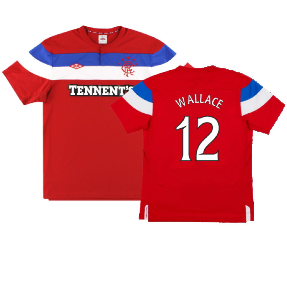 '11-'12 Rangers Away Shirt (L) (Very Good) (Wallace 12) Polyester Made By: Umbro Men's Red Large