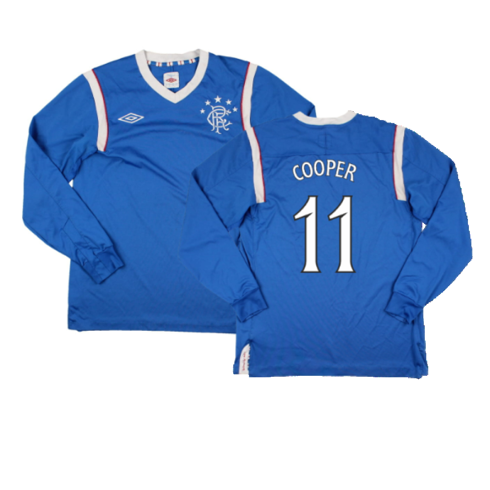 '11-'12 Rangers Home Long Sleeve Shirt (Sponsorless) (S) (Good) (Cooper 11) Polyester Made By: Umbro Men's Blue Small