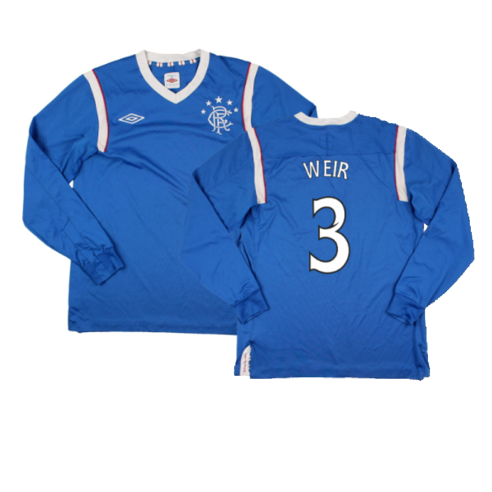 '11-'12 Rangers Home Long Sleeve Shirt (Sponsorless) (S) (Good) (Weir 3) Polyester Made By: Umbro Men's Blue Small