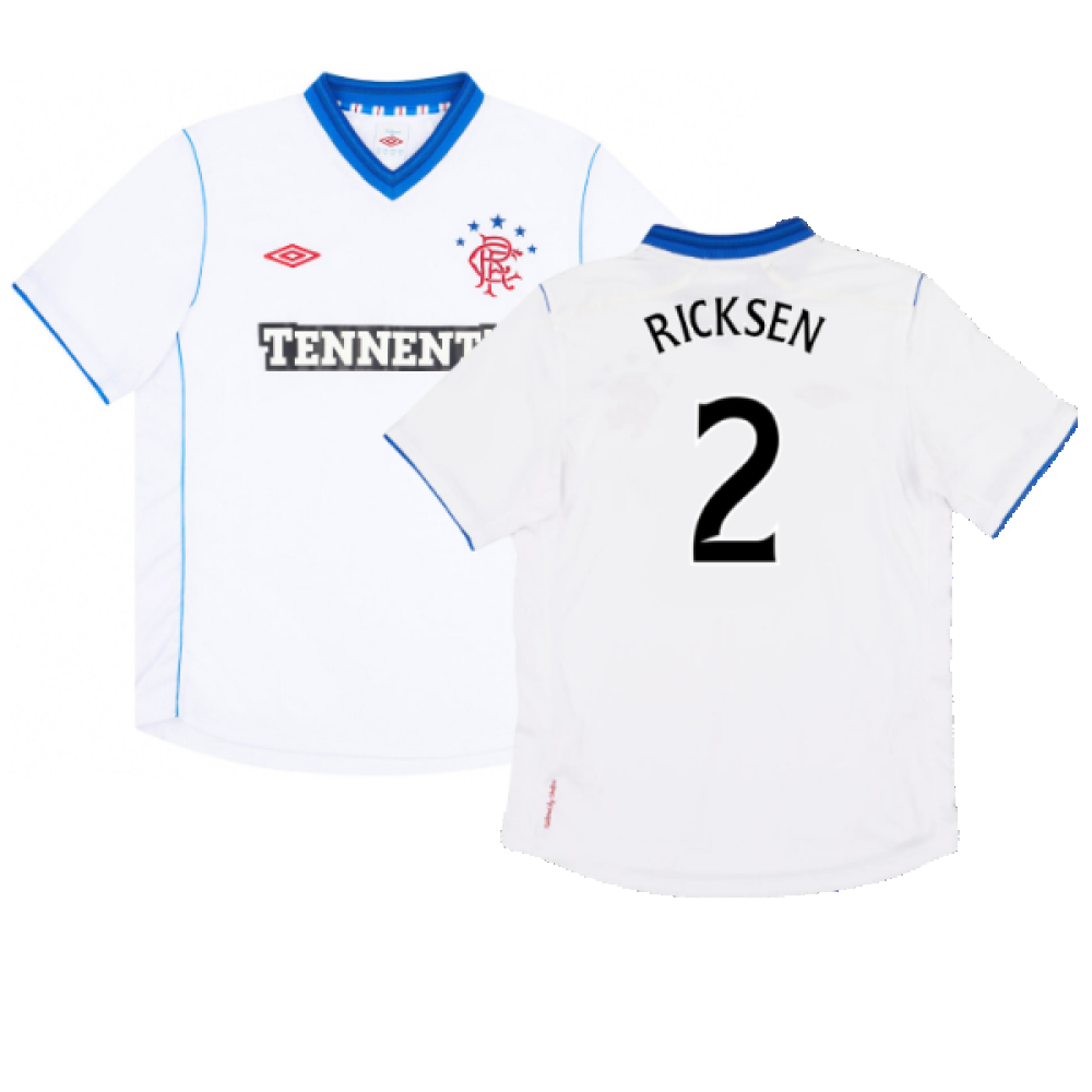 '12-'13 Rangers Away Shirt (M) (Mint) (Ricksen 2) Polyester Made By: Umbro Men's White Medium
