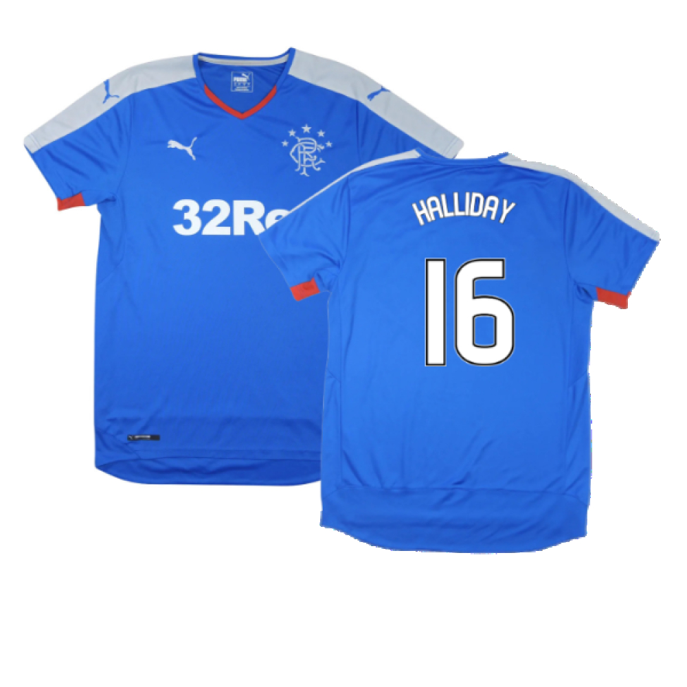 '15-'16 Rangers Home Shirt (S) (Excellent) (Halliday 16) Polyester Made By: Puma Men's Blue Small