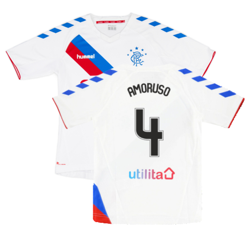 '18-'19 Rangers Away Shirt (S) (Very Good) (Amoruso 4) Polyester Made By: Hummel Men's White Small