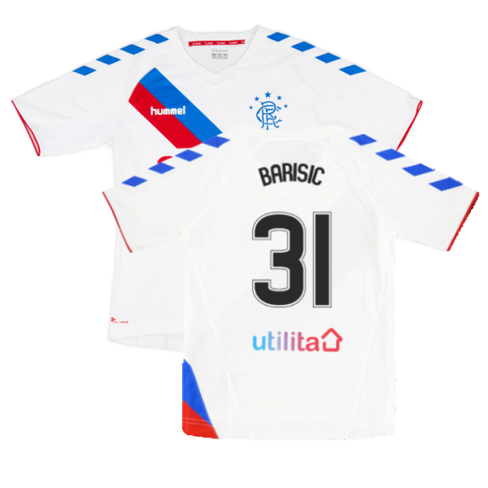 '18-'19 Rangers Away Shirt (S) (Very Good) (Barisic 31) Polyester Made By: Hummel Men's White Small