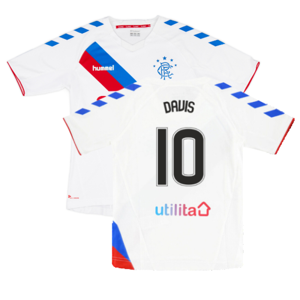 '18-'19 Rangers Away Shirt (S) (Very Good) (Davis 10) Polyester Made By: Hummel Men's White Small