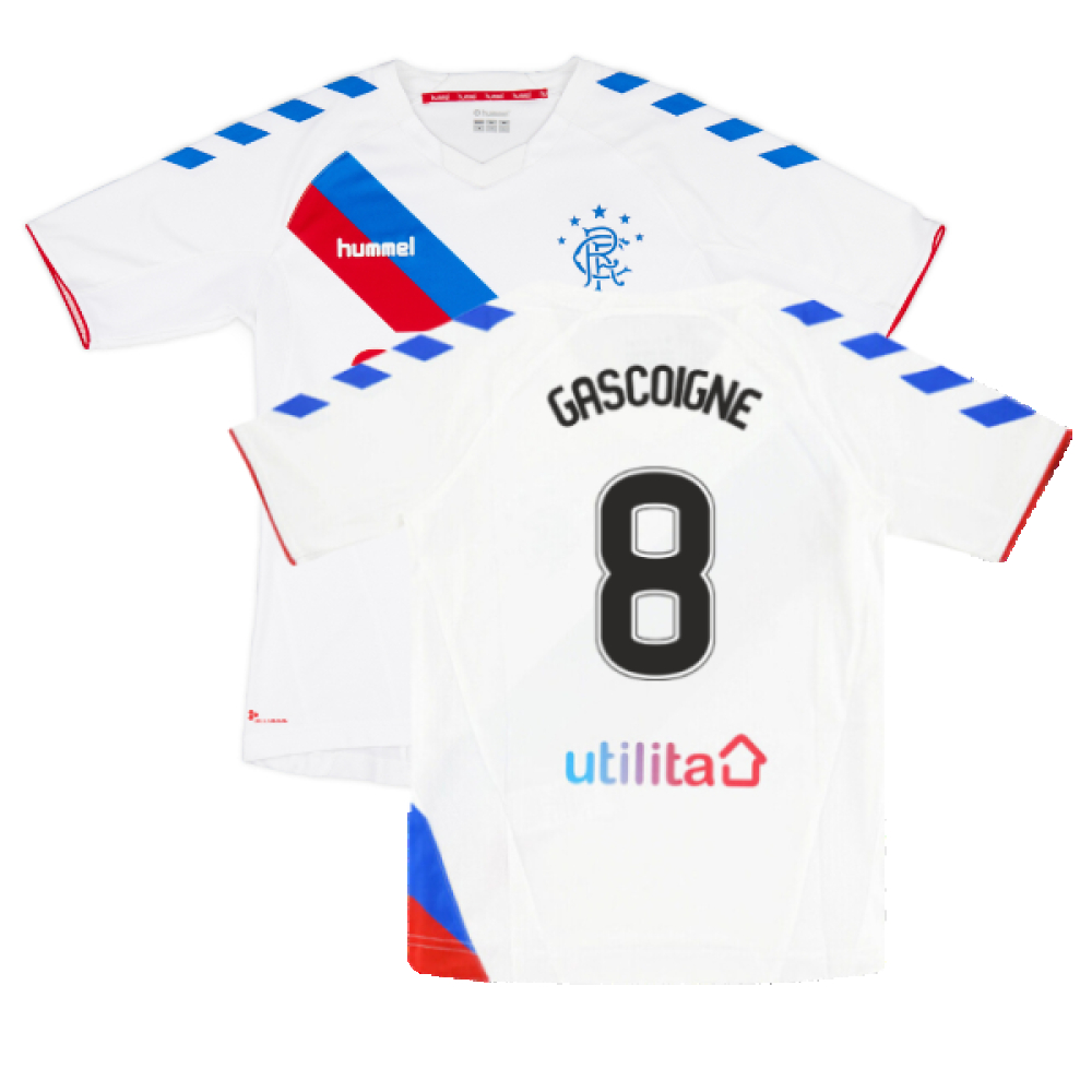 '18-'19 Rangers Away Shirt (S) (Very Good) (Gascoigne 8) Polyester Made By: Hummel Men's White Small