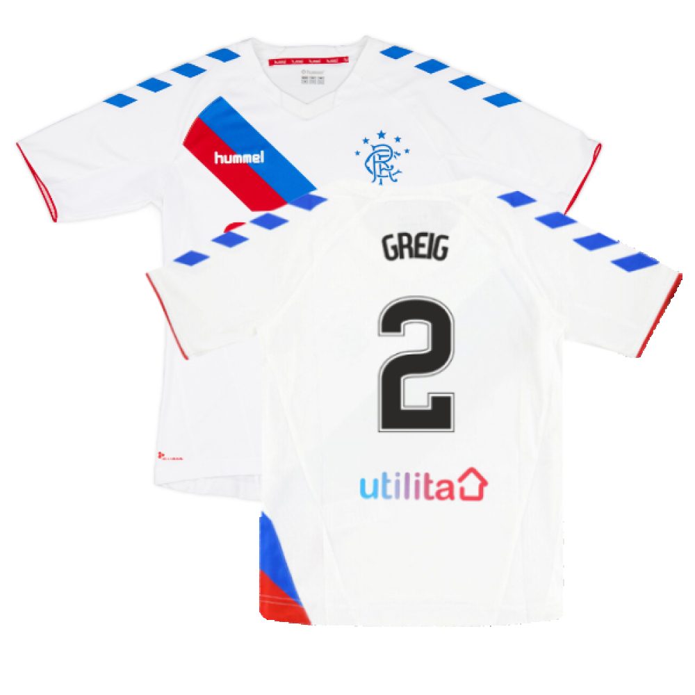 '18-'19 Rangers Away Shirt (S) (Very Good) (Greig 2) Polyester Made By: Hummel Men's White Small