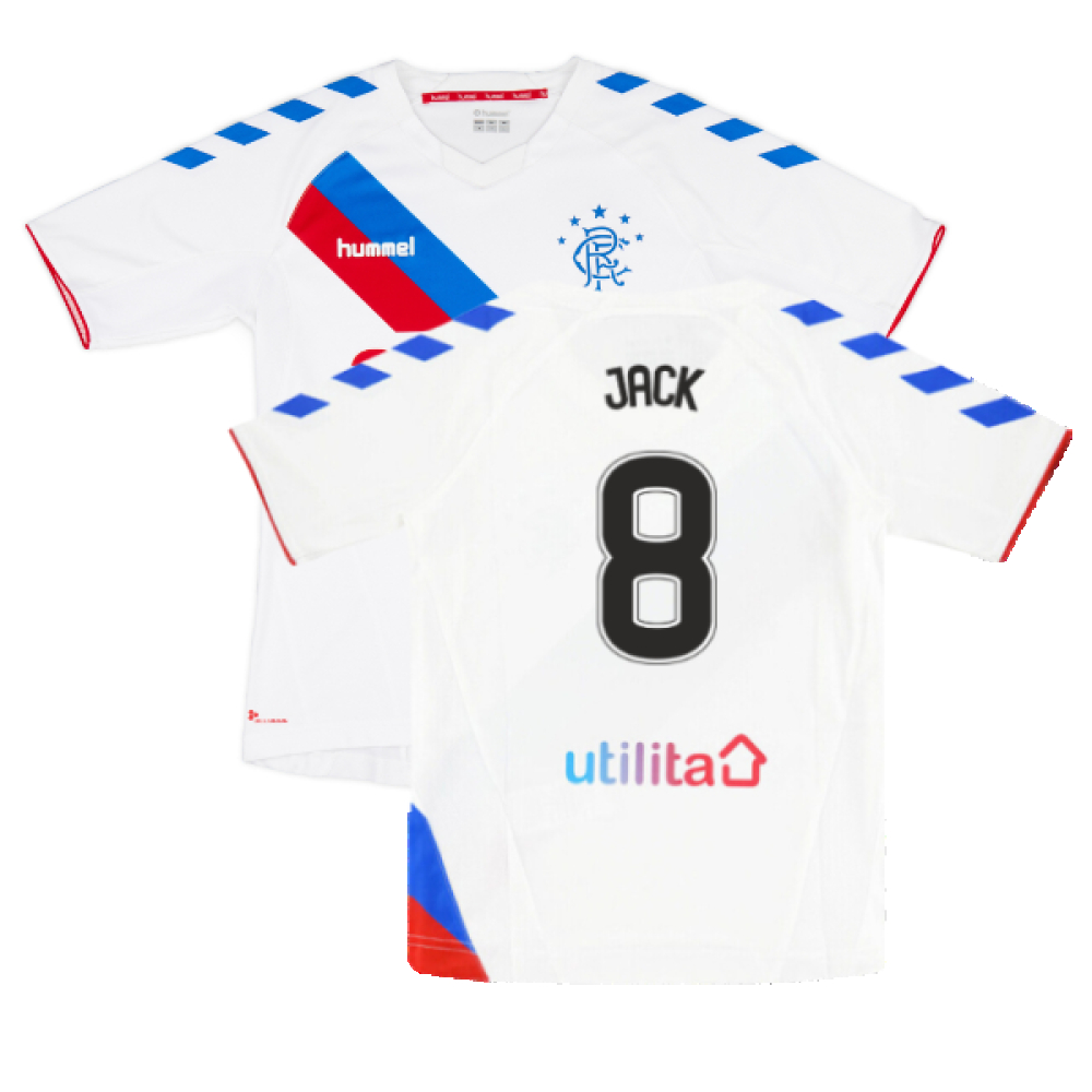'18-'19 Rangers Away Shirt (S) (Very Good) (Jack 8) Polyester Made By: Hummel Men's White Small