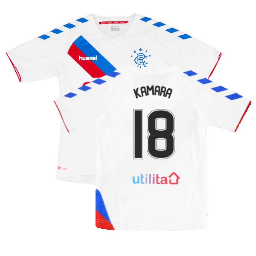 '18-'19 Rangers Away Shirt (S) (Very Good) (Kamara 18) Polyester Made By: Hummel Men's White Small
