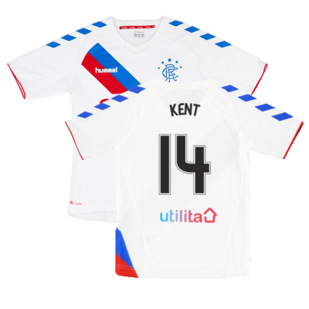 '18-'19 Rangers Away Shirt (S) (Very Good) (Kent 14) Polyester Made By: Hummel Men's White Small