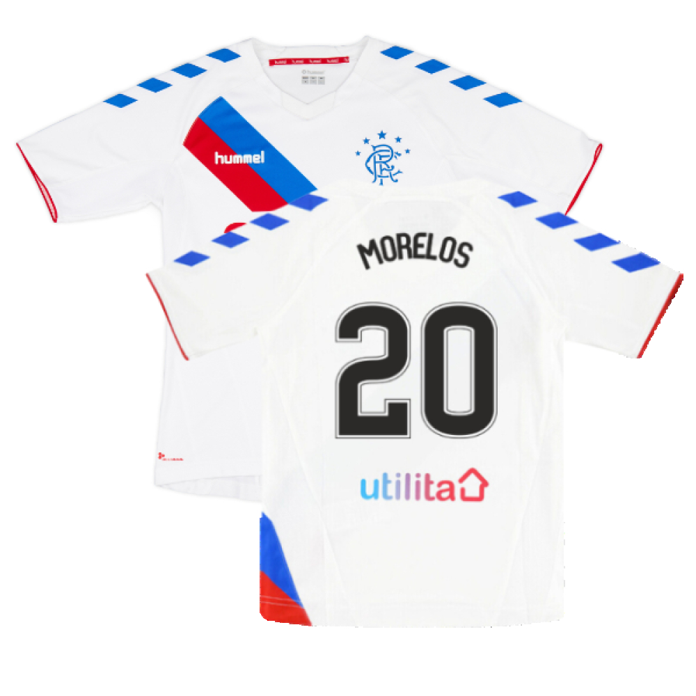 '18-'19 Rangers Away Shirt (S) (Very Good) (Morelos 20) Polyester Made By: Hummel Men's White Small