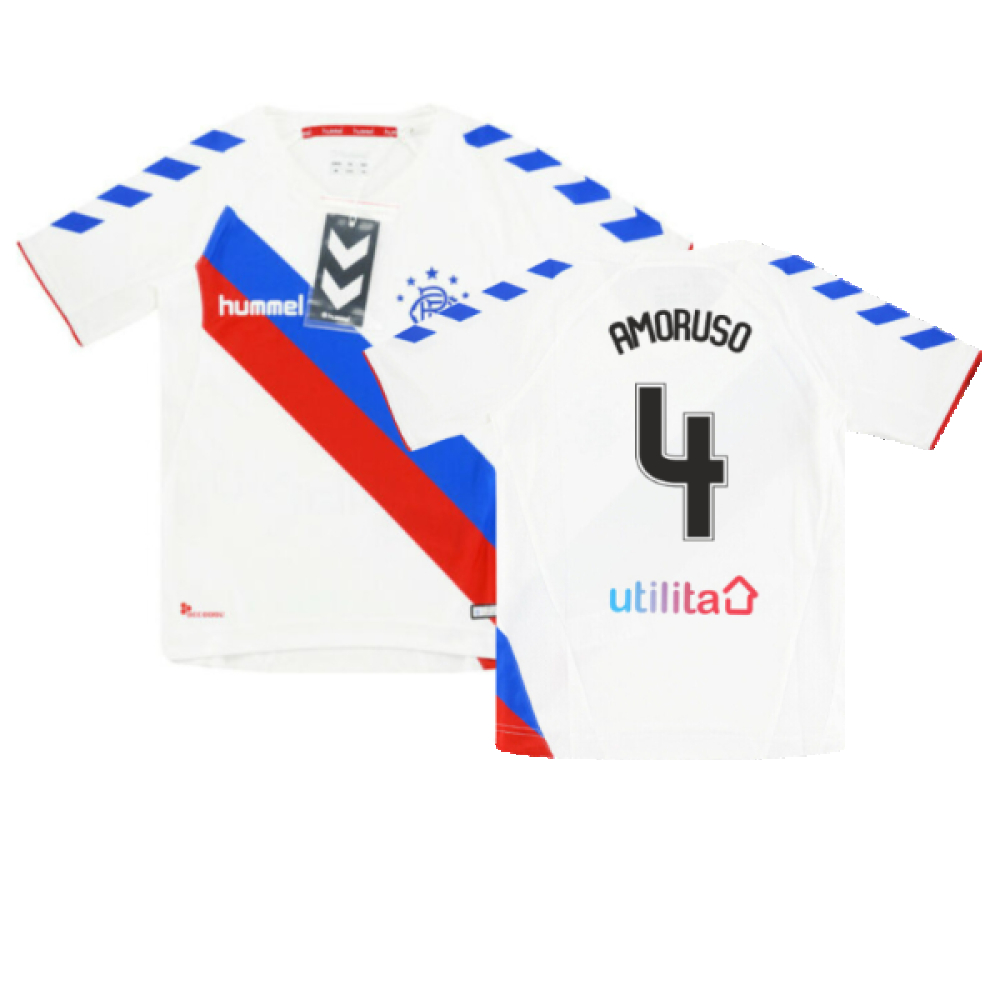 '18-'19 Rangers Away Shirt (Sponsorless) (Sb) (Bnwt) (Amoruso 4) Kids Polyester Made By: Hummel Unisex Kids White Small