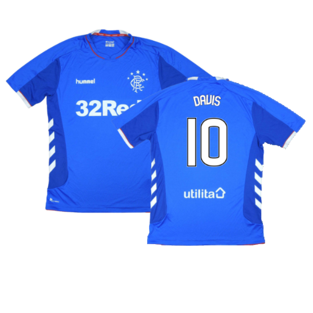 '18-'19 Rangers Home Shirt (Excellent) (Davis 10) Polyester Made By: Hummel Men's Blue 3XL