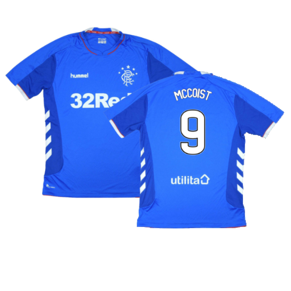 '18-'19 Rangers Home Shirt (M) (Very Good) (Mccoist 9) Polyester Made By: Hummel Men's Blue Medium