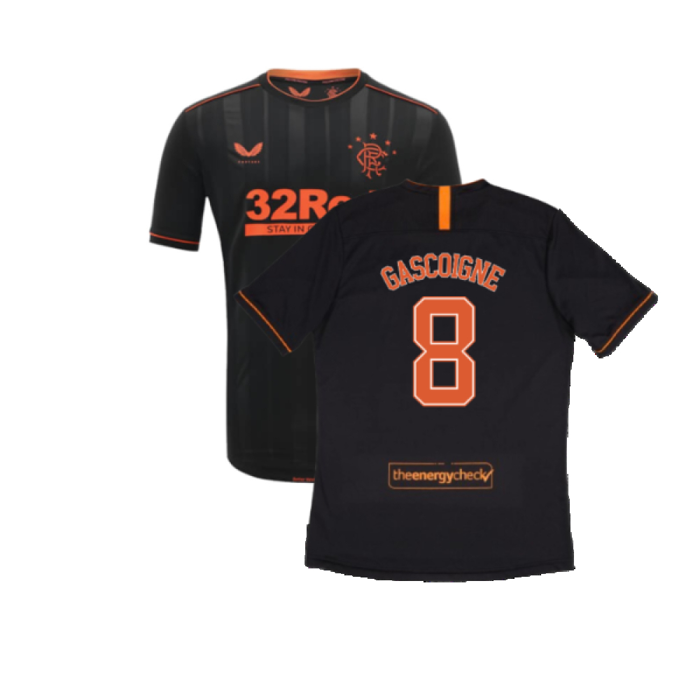 '20-'21 Rangers Third Shirt (M) (Excellent) (Gascoigne 8) Polyester Made By: Castore Men's Black Medium