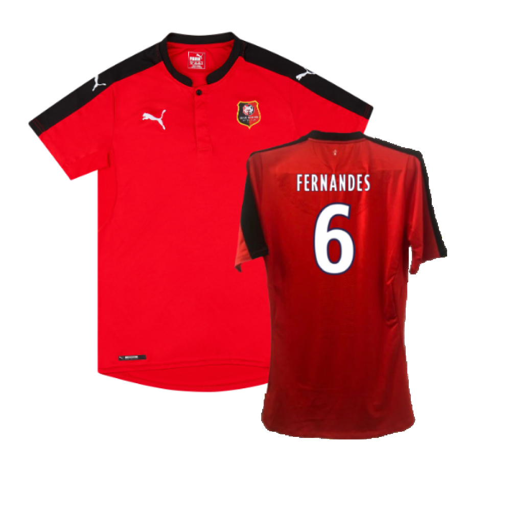 '16-'17 Rennes Home Shirt (Sponsorless) ) (Excellent) (Fernandes 6) Polyester Made By: Puma Men's Red Extra Large