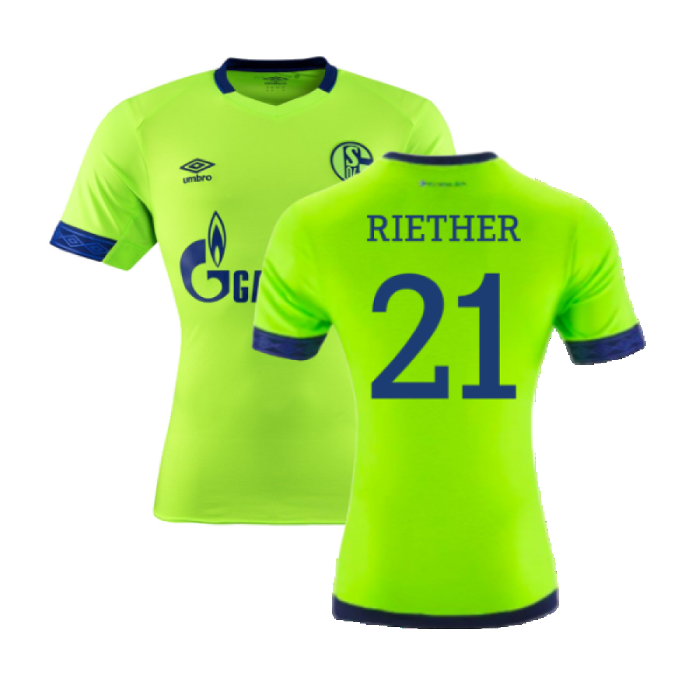 '18-'19 Schalke Third Shirt ) (Fair) (Riether 21) Polyester Schalke 04 Made By: Umbro Men's Green Extra Large