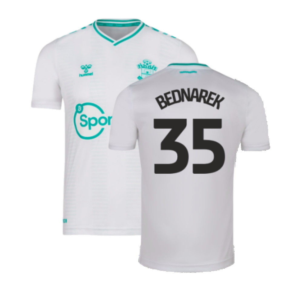 '23-'24 Southampton Away Shirt (S) (Excellent) (Bednarek 35) Polyester Made By: Hummel Men's White Small