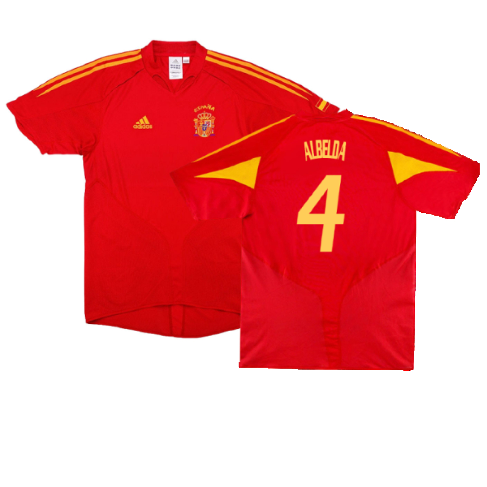 '04-'06 Spain Home Shirt (S) (Excellent) (Albelda 4) Polyester Made By: Adidas Men's Red Small