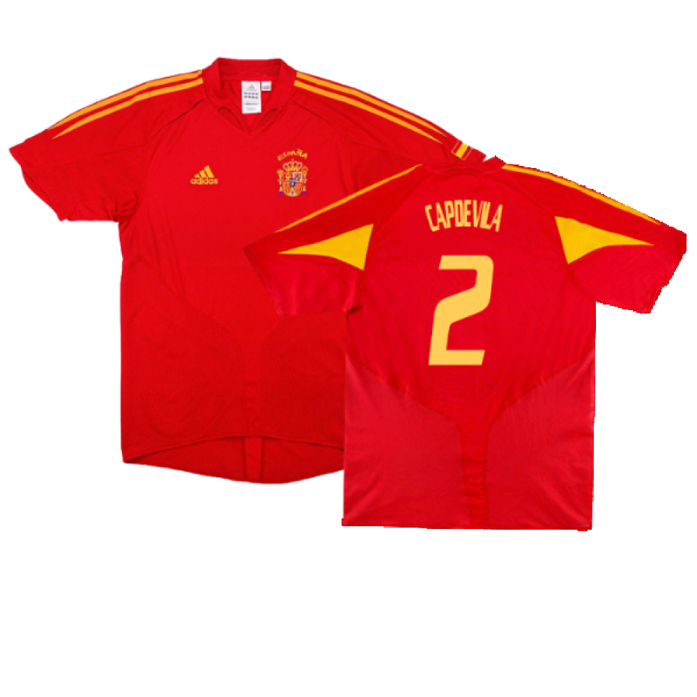 '04-'06 Spain Home Shirt (S) (Excellent) (Capdevila 2) Polyester Made By: Adidas Men's Red Small