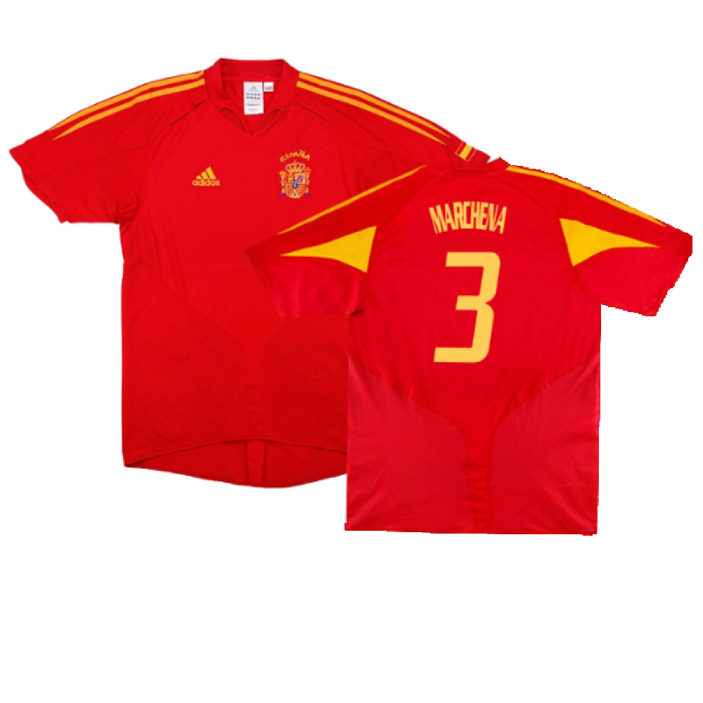 '04-'06 Spain Home Shirt (S) (Excellent) (Marchena 3) Polyester Made By: Adidas Men's Red Small