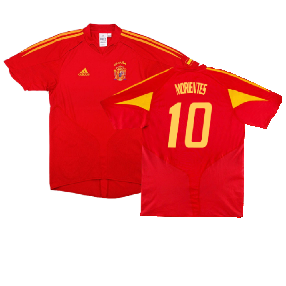 '04-'06 Spain Home Shirt (S) (Excellent) (Morientes 10) Polyester Made By: Adidas Men's Red Small