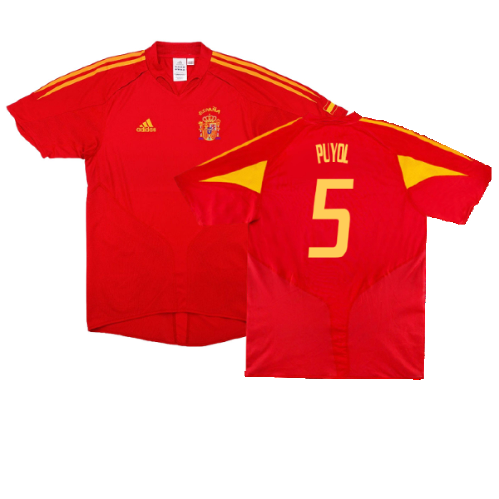 '04-'06 Spain Home Shirt (S) (Excellent) (Puyol 5) Polyester Made By: Adidas Men's Red Small