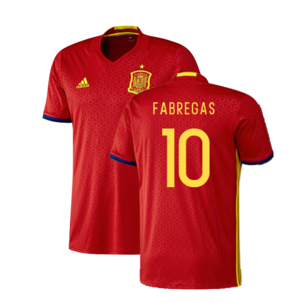 '16-'17 Spain Home Shirt ) (Excellent) (Fabregas 10) Polyester Made By: Adidas Men's Red Extra Small