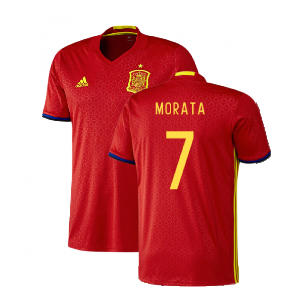 '16-'17 Spain Home Shirt ) (Excellent) (Morata 7) Polyester Made By: Adidas Men's Red Extra Small