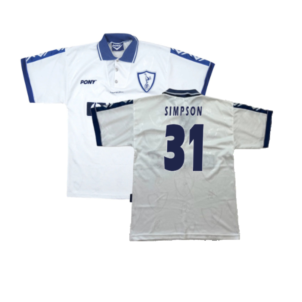 '95-'97 Tottenham Home Shirt (S) (Very Good) (Simpson 31) Polyester Made By: Pony Men's White Small