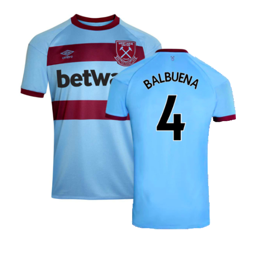 '20-'21 West Ham United Away Shirt (M) (Excellent) (Balbuena 4) Polyester Made By: Umbro Men's Blue Medium