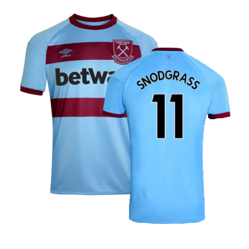 '20-'21 West Ham United Away Shirt (M) (Excellent) (Snodgrass 11) Polyester Made By: Umbro Men's Blue Medium