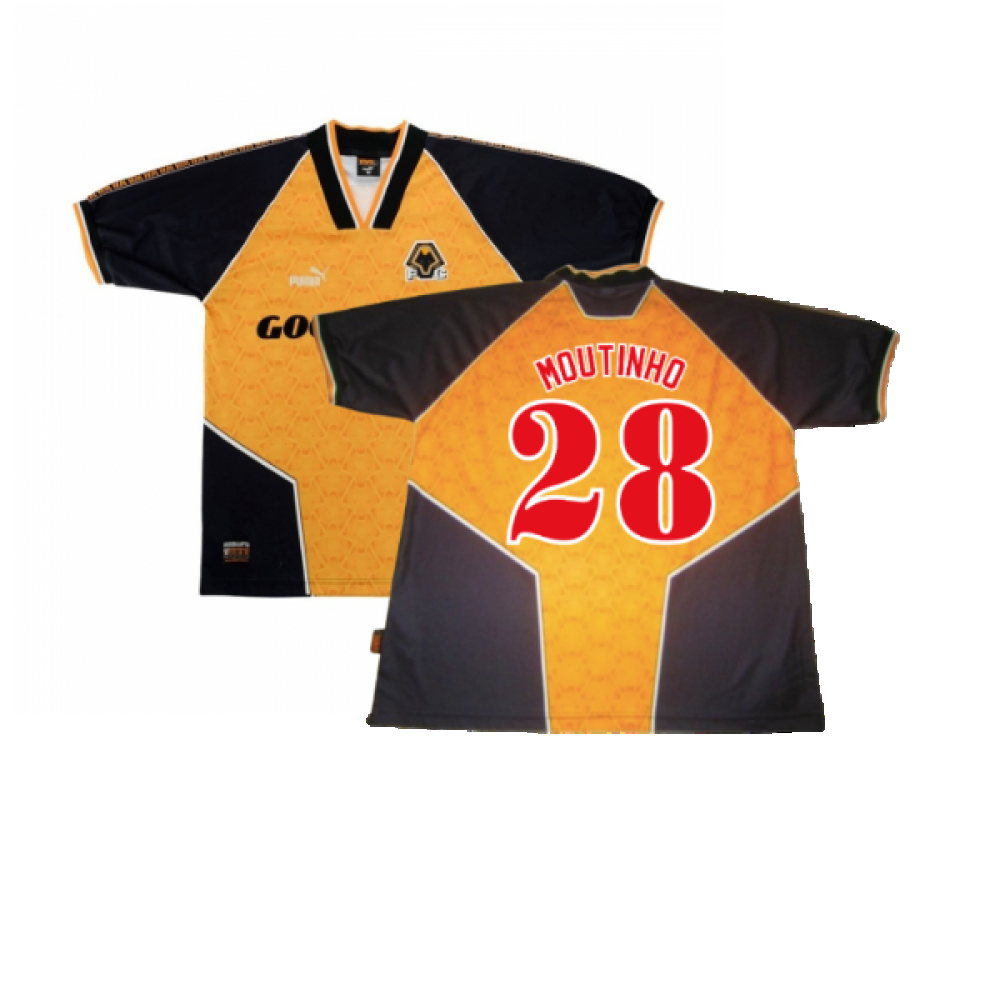 '96-'98 Wolves Home Shirt (Excellent) (Moutinho 28) Polyester Made By: Puma Men's Orange Extra Large
