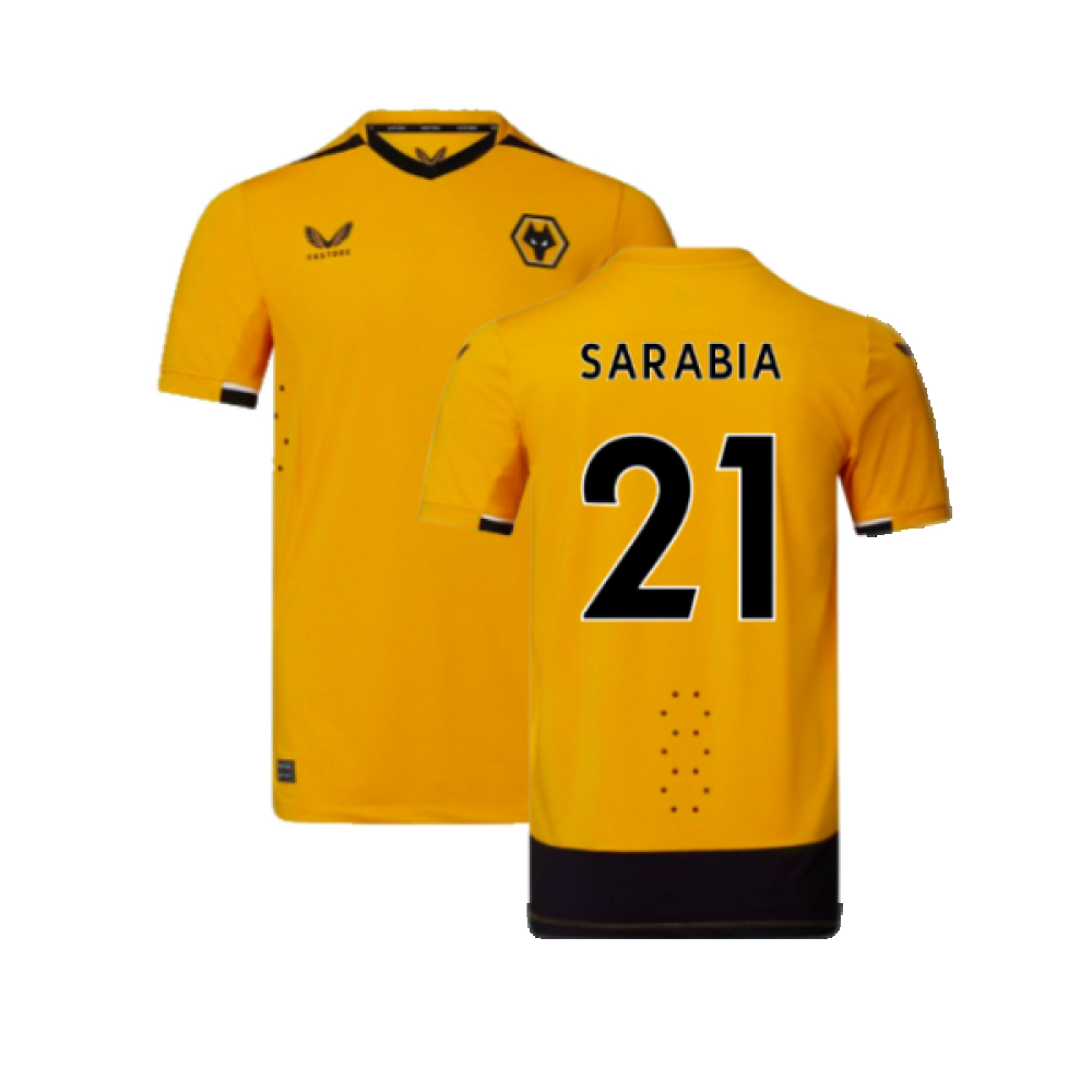 '22-'23 Wolves Pro Home Shirt (Sponsorless) (M) (Excellent) (Sarabia 21) Polyester Made By: Castore Men's Orange Medium